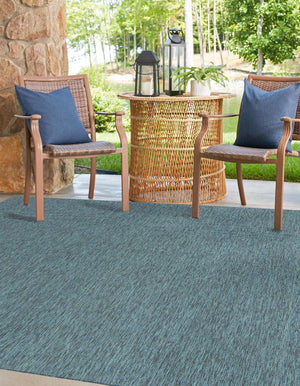 Teal 6' 1 x 6' 1 Outdoor Solid Square Area Rug Weather Resistant for Patio, Deck, Terrace, Balcony, Porch 100% Polypropylene Minimalist Waterproof Carpet for Sale at Rug Engine