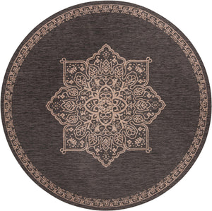 Charcoal Gray 11' x 11' Outdoor Traditional Round Area Rug Weather Resistant for Patio, Deck, Terrace, Balcony, Porch Classical Design Outside Carpet for Sale at Rug Engine