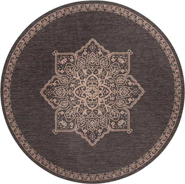Charcoal Gray 11' x 11' Outdoor Traditional Round Area Rug Weather Resistant for Patio, Deck, Terrace, Balcony, Porch Classical Design Outside Carpet for Sale at Rug Engine