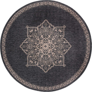 Charcoal Gray 13' 1 x 13' 1 Outdoor Traditional Round Area Rug Weather Resistant for Patio, Deck, Terrace, Balcony, Porch Classical Design Outside Carpet for Sale at Rug Engine