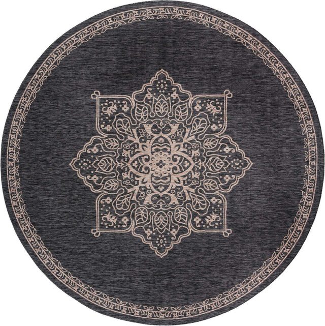 Charcoal Gray 13' 1 x 13' 1 Outdoor Traditional Round Area Rug Weather Resistant for Patio, Deck, Terrace, Balcony, Porch Classical Design Outside Carpet for Sale at Rug Engine