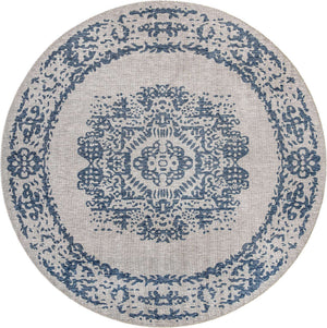 Blue 13' 1 x 13' 1 Outdoor Traditional Round Area Rug Weather Resistant for Patio, Deck, Terrace, Balcony, Porch Classical Design Outside Carpet for Sale at Rug Engine