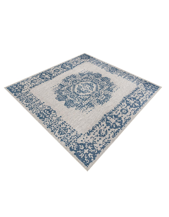 Blue 13' 1 x 13' 1 Outdoor Traditional Square Area Rug Weather Resistant for Patio, Deck, Terrace, Balcony, Porch Classical Design Outside Carpet for Sale at Rug Engine