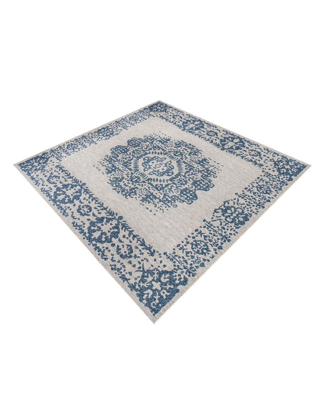 Blue 13' 1 x 13' 1 Outdoor Traditional Square Area Rug Weather Resistant for Patio, Deck, Terrace, Balcony, Porch Classical Design Outside Carpet for Sale at Rug Engine