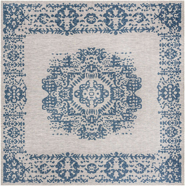 Blue 13' 1 x 13' 1 Outdoor Traditional Square Area Rug Weather Resistant for Patio, Deck, Terrace, Balcony, Porch Classical Design Outside Carpet for Sale at Rug Engine