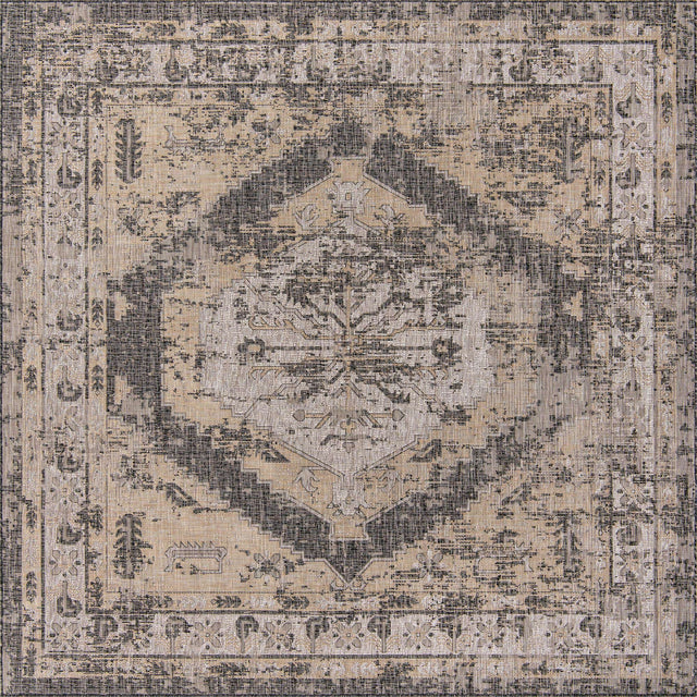 Charcoal 13' 1 x 13' 1 Outdoor Traditional Square Area Rug Weather Resistant for Patio, Deck, Terrace, Balcony, Porch Classical Design Outside Carpet for Sale at Rug Engine