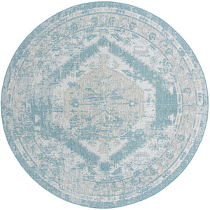 Aqua 13' 1 x 13' 1 Outdoor Traditional Round Area Rug Weather Resistant for Patio, Deck, Terrace, Balcony, Porch Classical Design Outside Carpet for Sale at Rug Engine
