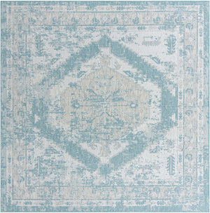Aqua 13' 1 x 13' 1 Outdoor Traditional Square Area Rug Weather Resistant for Patio, Deck, Terrace, Balcony, Porch Classical Design Outside Carpet for Sale at Rug Engine