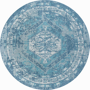 Blue 13' 1 x 13' 1 Outdoor Traditional Round Area Rug Weather Resistant for Patio, Deck, Terrace, Balcony, Porch Classical Design Outside Carpet for Sale at Rug Engine