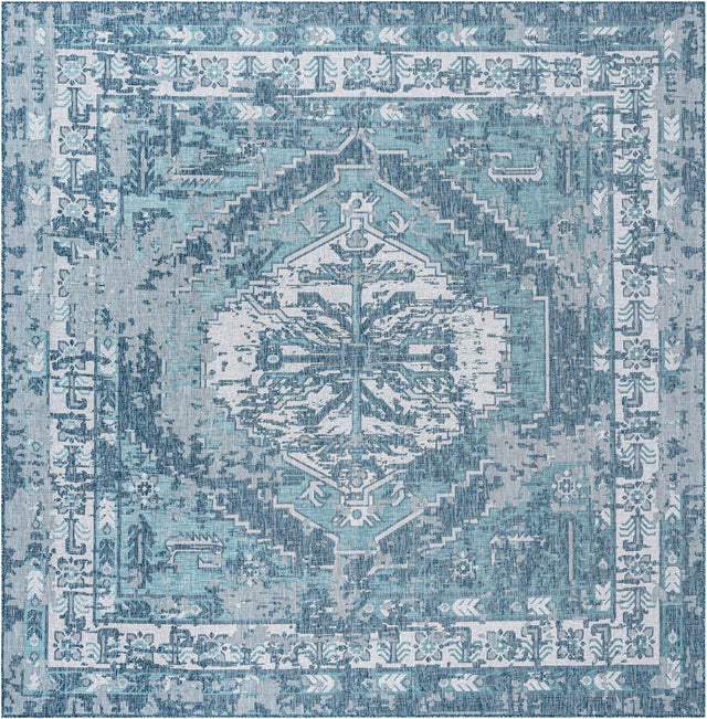 Blue 13' 1 x 13' 1 Outdoor Traditional Square Area Rug Weather Resistant for Patio, Deck, Terrace, Balcony, Porch Classical Design Outside Carpet for Sale at Rug Engine