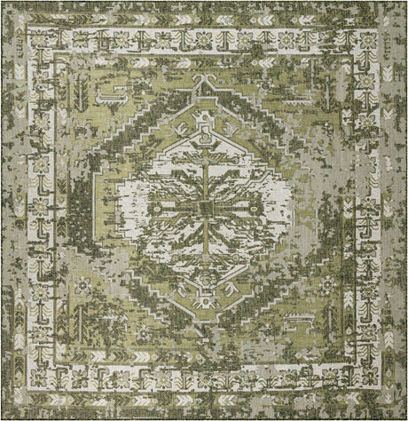 Green 13' 1 x 13' 1 Outdoor Traditional Square Rug