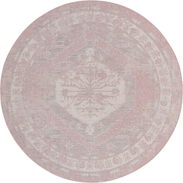 Pink 13' 1 x 13' 1 Outdoor Traditional Round Area Rug Weather Resistant for Patio, Deck, Terrace, Balcony, Porch Classical Design Outside Carpet for Sale at Rug Engine