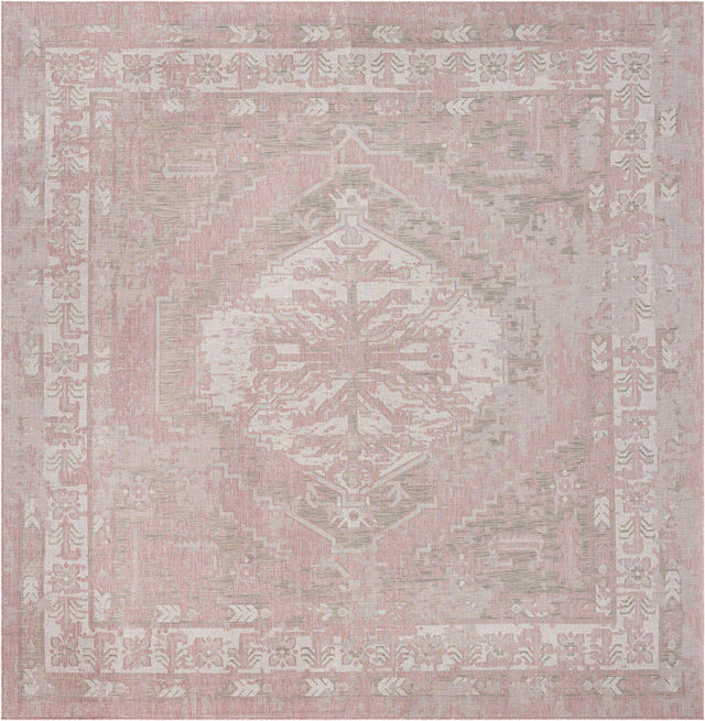 Pink 13' 1 x 13' 1 Outdoor Traditional Square Area Rug Weather Resistant for Patio, Deck, Terrace, Balcony, Porch Classical Design Outside Carpet for Sale at Rug Engine