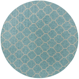 Aquamarine 10' 8 x 10' 8 Outdoor Trellis Round Area Rug Weather Resistant for Patio, Deck, Terrace, Balcony, Porch Geometric Design Water Safe Outside Carpet for Sale at Rug Engine