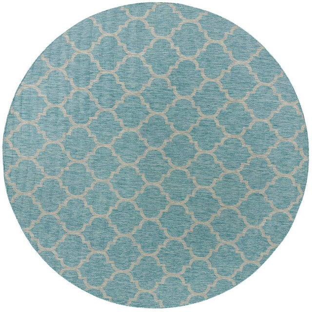 Aquamarine 10' 8 x 10' 8 Outdoor Trellis Round Area Rug Weather Resistant for Patio, Deck, Terrace, Balcony, Porch Geometric Design Water Safe Outside Carpet for Sale at Rug Engine