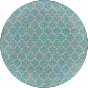Aquamarine 13' 1 x 13' 1 Outdoor Trellis Round Area Rug Weather Resistant for Patio, Deck, Terrace, Balcony, Porch Geometric Design Water Safe Outside Carpet for Sale at Rug Engine