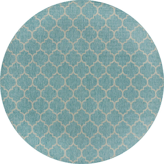 Aquamarine 13' 1 x 13' 1 Outdoor Trellis Round Area Rug Weather Resistant for Patio, Deck, Terrace, Balcony, Porch Geometric Design Water Safe Outside Carpet for Sale at Rug Engine
