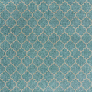Aquamarine 10' 8 x 10' 8 Outdoor Trellis Square Area Rug Weather Resistant for Patio, Deck, Terrace, Balcony, Porch Geometric Design Water Safe Outside Carpet for Sale at Rug Engine