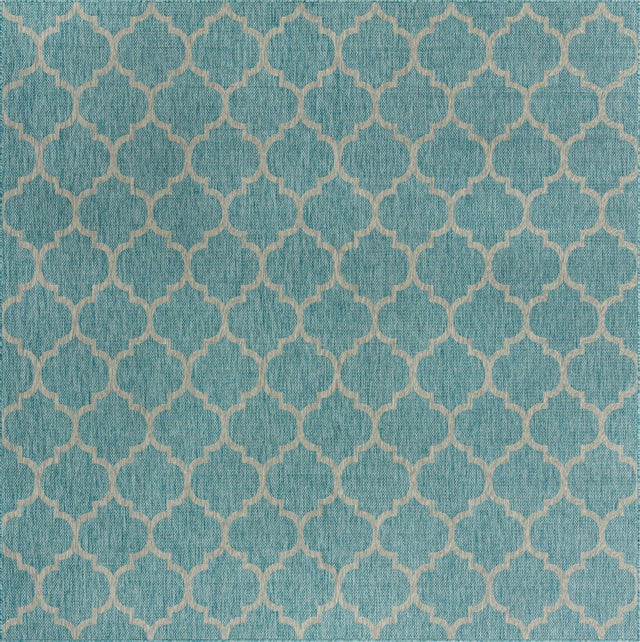 Aquamarine 10' 8 x 10' 8 Outdoor Trellis Square Area Rug Weather Resistant for Patio, Deck, Terrace, Balcony, Porch Geometric Design Water Safe Outside Carpet for Sale at Rug Engine