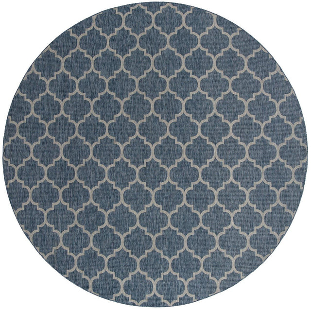 Navy Blue 13' 1 x 13' 1 Outdoor Trellis Round Area Rug Weather Resistant for Patio, Deck, Terrace, Balcony, Porch Geometric Design Water Safe Outside Carpet for Sale at Rug Engine