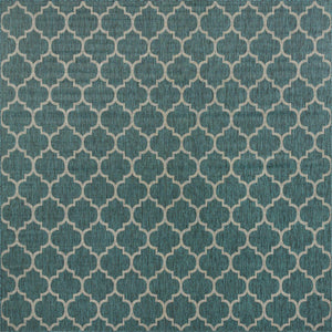 Teal 13' 1 x 13' 1 Outdoor Trellis Square Area Rug Weather Resistant for Patio, Deck, Terrace, Balcony, Porch Geometric Design Water Safe Outside Carpet for Sale at Rug Engine