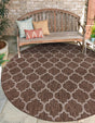 Brown 13' 1 x 13' 1 Outdoor Trellis Round Area Rug Weather Resistant for Patio, Deck, Terrace, Balcony, Porch Geometric Design Water Safe Outside Carpet for Sale at Rug Engine