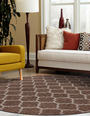 Brown 10' 8 x 10' 8 Outdoor Trellis Round Area Rug Weather Resistant for Patio, Deck, Terrace, Balcony, Porch Geometric Design Water Safe Outside Carpet for Sale at Rug Engine