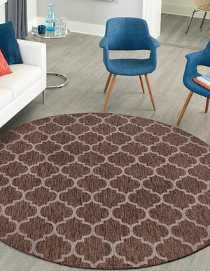 Brown 13' 1 x 13' 1 Outdoor Trellis Round Area Rug Weather Resistant for Patio, Deck, Terrace, Balcony, Porch Geometric Design Water Safe Outside Carpet for Sale at Rug Engine