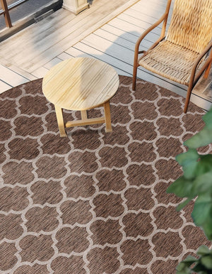 Brown 13' 1 x 13' 1 Outdoor Trellis Round Area Rug Weather Resistant for Patio, Deck, Terrace, Balcony, Porch Geometric Design Water Safe Outside Carpet for Sale at Rug Engine