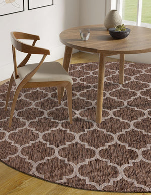 Brown 10' 8 x 10' 8 Outdoor Trellis Round Area Rug Weather Resistant for Patio, Deck, Terrace, Balcony, Porch Geometric Design Water Safe Outside Carpet for Sale at Rug Engine