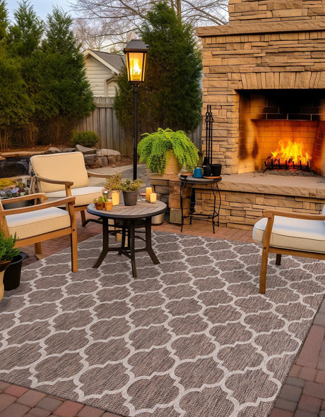 Brown 11' x 11' Outdoor Trellis Square Rug