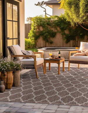 Brown 13' 1 x 13' 1 Outdoor Trellis Square Area Rug Weather Resistant for Patio, Deck, Terrace, Balcony, Porch Geometric Design Water Safe Outside Carpet for Sale at Rug Engine