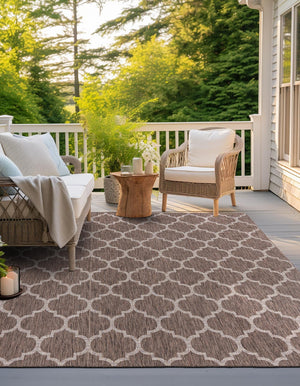 Brown 13' 1 x 13' 1 Outdoor Trellis Square Area Rug Weather Resistant for Patio, Deck, Terrace, Balcony, Porch Geometric Design Water Safe Outside Carpet for Sale at Rug Engine