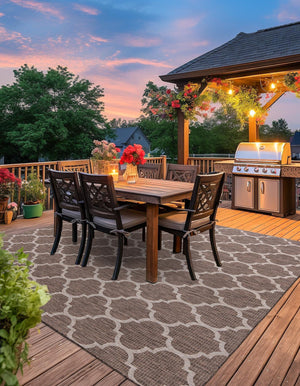 Brown 13' 1 x 13' 1 Outdoor Trellis Square Area Rug Weather Resistant for Patio, Deck, Terrace, Balcony, Porch Geometric Design Water Safe Outside Carpet for Sale at Rug Engine