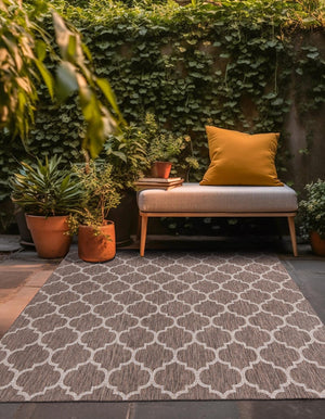 Brown 13' 1 x 13' 1 Outdoor Trellis Square Area Rug Weather Resistant for Patio, Deck, Terrace, Balcony, Porch Geometric Design Water Safe Outside Carpet for Sale at Rug Engine