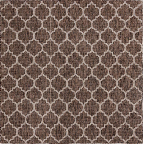 Brown 11' x 11' Outdoor Trellis Square Rug