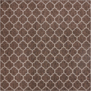 Brown 13' 1 x 13' 1 Outdoor Trellis Square Area Rug Weather Resistant for Patio, Deck, Terrace, Balcony, Porch Geometric Design Water Safe Outside Carpet for Sale at Rug Engine