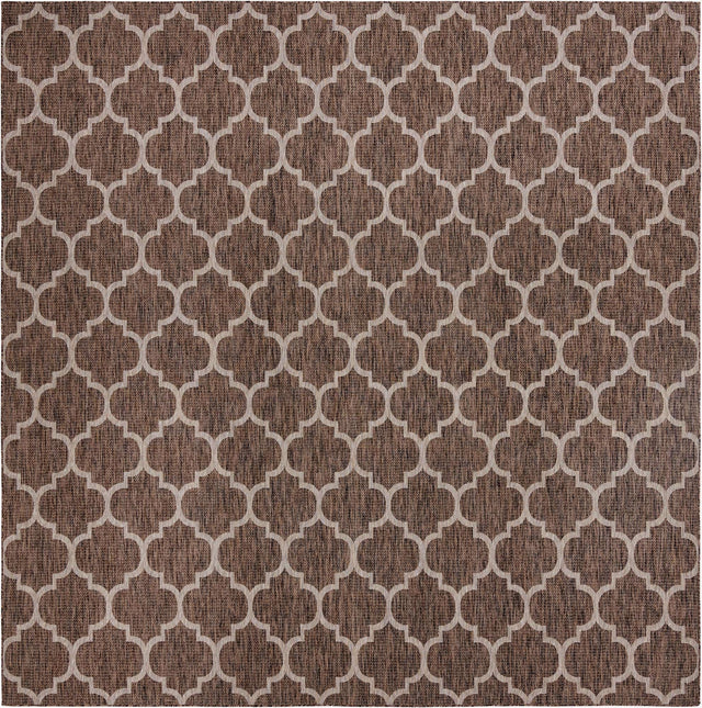 Brown 13' 1 x 13' 1 Outdoor Trellis Square Area Rug Weather Resistant for Patio, Deck, Terrace, Balcony, Porch Geometric Design Water Safe Outside Carpet for Sale at Rug Engine