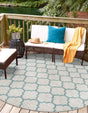 Gray 13' 1 x 13' 1 Outdoor Trellis Round Area Rug Weather Resistant for Patio, Deck, Terrace, Balcony, Porch Geometric Design Water Safe Outside Carpet for Sale at Rug Engine
