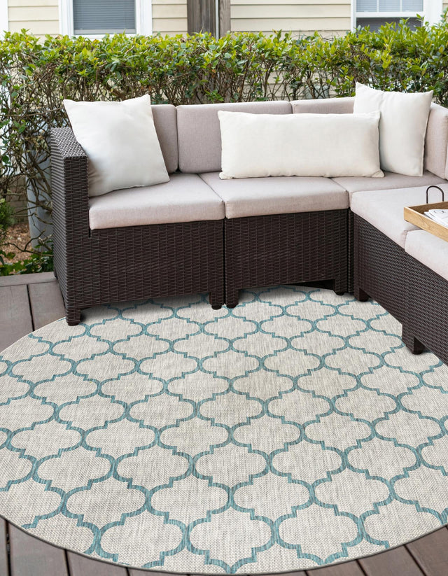 Gray 10' 8 x 10' 8 Outdoor Trellis Round Area Rug Weather Resistant for Patio, Deck, Terrace, Balcony, Porch Geometric Design Water Safe Outside Carpet for Sale at Rug Engine
