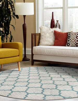 Gray 13' 1 x 13' 1 Outdoor Trellis Round Area Rug Weather Resistant for Patio, Deck, Terrace, Balcony, Porch Geometric Design Water Safe Outside Carpet for Sale at Rug Engine