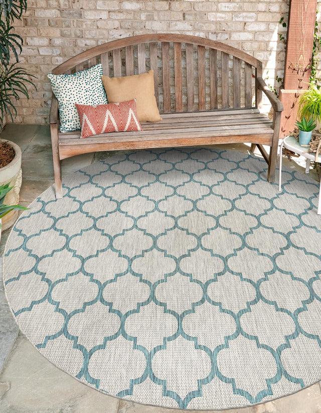 Gray 10' 8 x 10' 8 Outdoor Trellis Round Area Rug Weather Resistant for Patio, Deck, Terrace, Balcony, Porch Geometric Design Water Safe Outside Carpet for Sale at Rug Engine