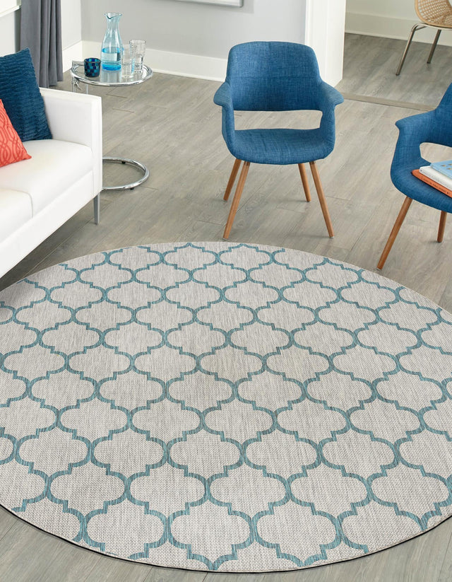 Gray 10' 8 x 10' 8 Outdoor Trellis Round Area Rug Weather Resistant for Patio, Deck, Terrace, Balcony, Porch Geometric Design Water Safe Outside Carpet for Sale at Rug Engine