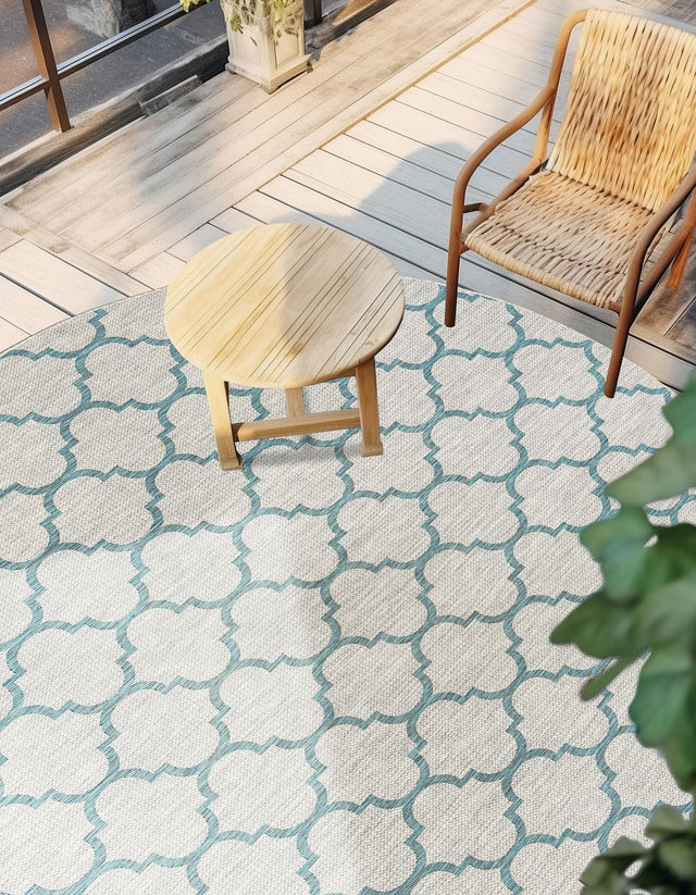 Gray 13' 1 x 13' 1 Outdoor Trellis Round Area Rug Weather Resistant for Patio, Deck, Terrace, Balcony, Porch Geometric Design Water Safe Outside Carpet for Sale at Rug Engine