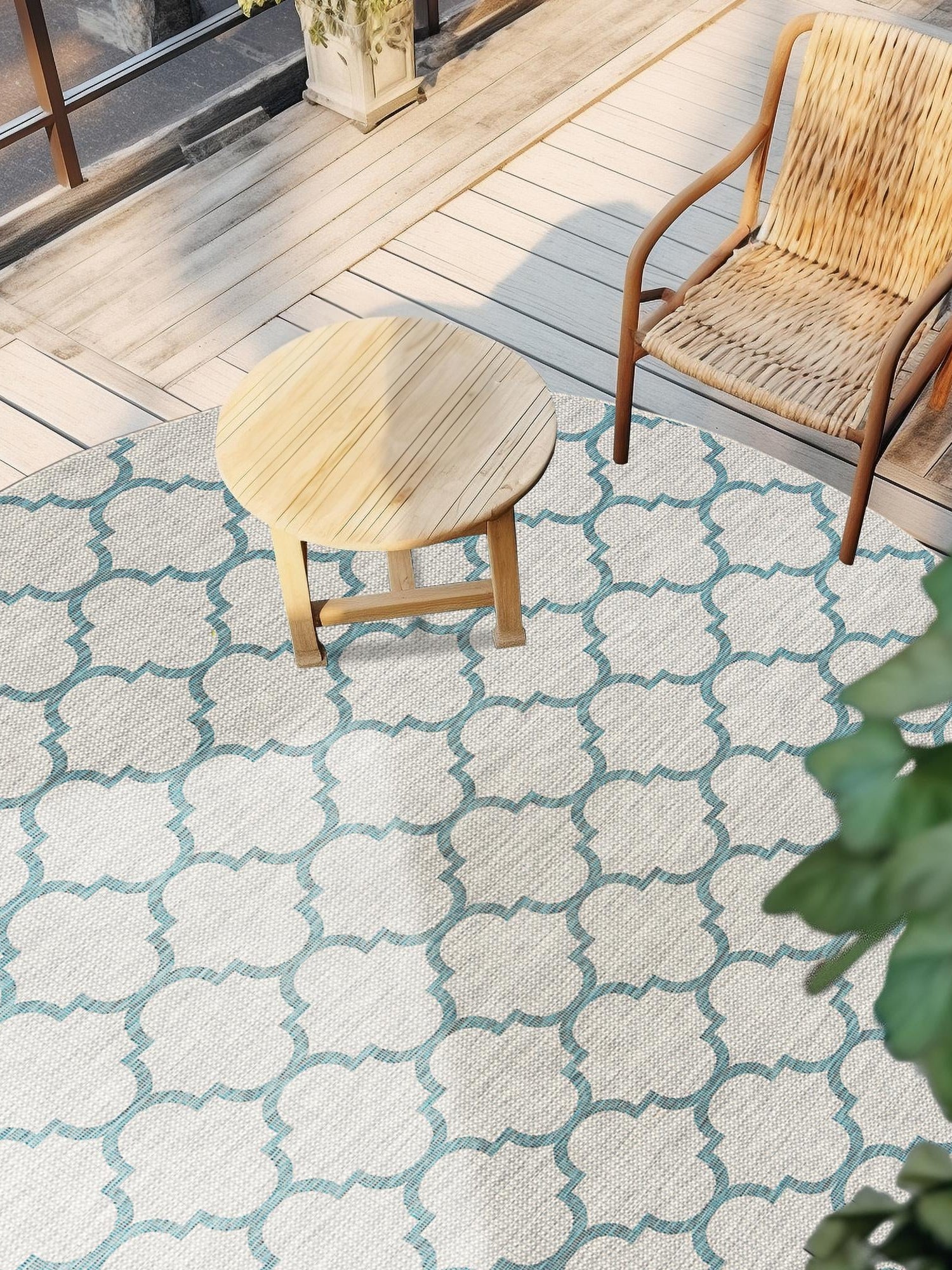 Gray 10' 8 x 10' 8 Outdoor Trellis Round Area Rug Weather Resistant for Patio, Deck, Terrace, Balcony, Porch Geometric Design Water Safe Outside Carpet for Sale at Rug Engine