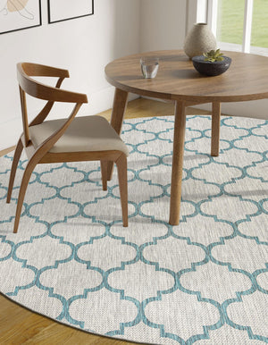 Gray 13' 1 x 13' 1 Outdoor Trellis Round Area Rug Weather Resistant for Patio, Deck, Terrace, Balcony, Porch Geometric Design Water Safe Outside Carpet for Sale at Rug Engine