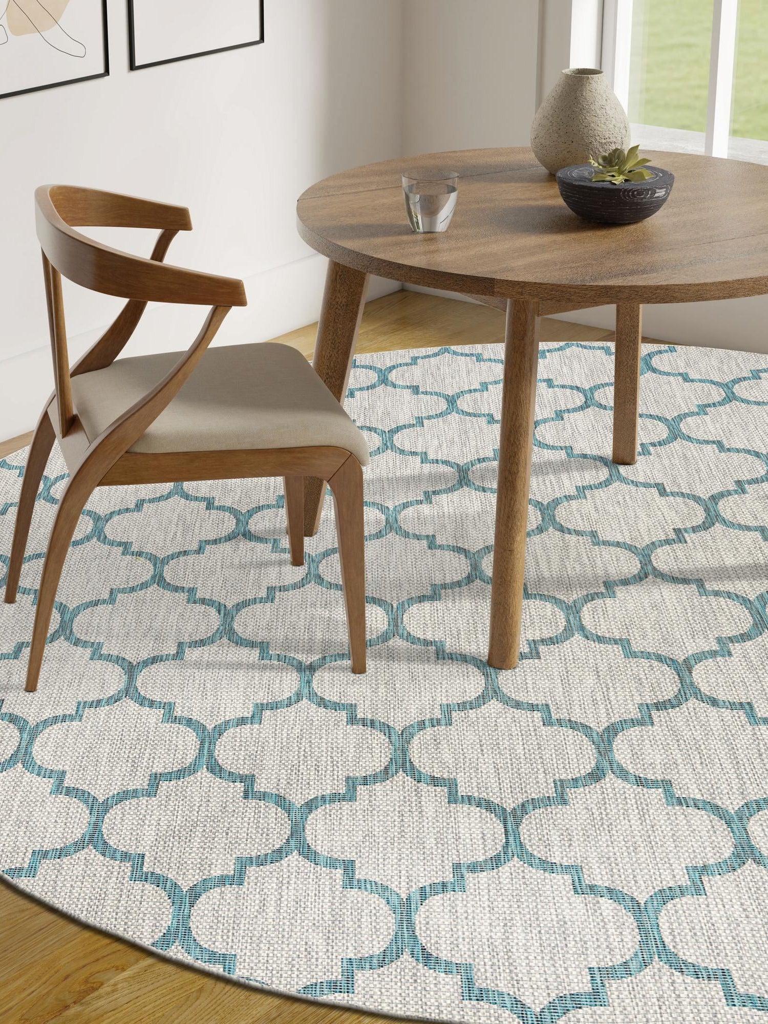Gray 10' 8 x 10' 8 Outdoor Trellis Round Area Rug Weather Resistant for Patio, Deck, Terrace, Balcony, Porch Geometric Design Water Safe Outside Carpet for Sale at Rug Engine