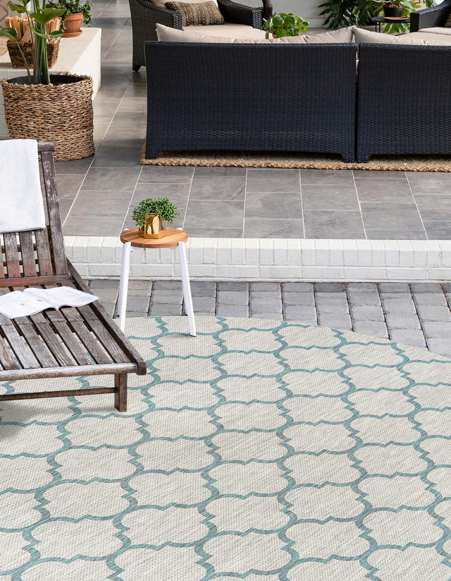 Gray 13' 1 x 13' 1 Outdoor Trellis Round Area Rug Weather Resistant for Patio, Deck, Terrace, Balcony, Porch Geometric Design Water Safe Outside Carpet for Sale at Rug Engine