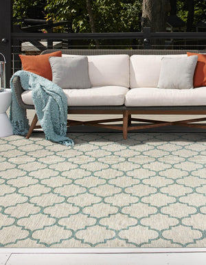 Gray 10' 8 x 10' 8 Outdoor Trellis Square Area Rug Weather Resistant for Patio, Deck, Terrace, Balcony, Porch Geometric Design Water Safe Outside Carpet for Sale at Rug Engine