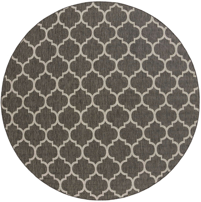 Black 10' 8 x 10' 8 Outdoor Trellis Round Area Rug Weather Resistant for Patio, Deck, Terrace, Balcony, Porch Geometric Design Water Safe Outside Carpet for Sale at Rug Engine